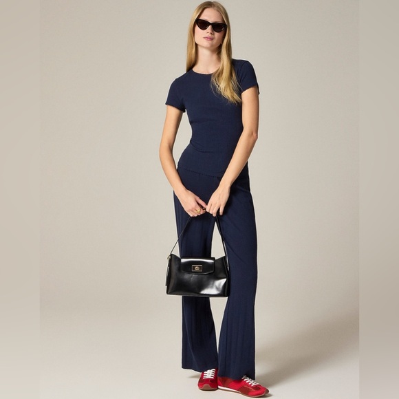 NWT J. Crew Pointelle Cotton Navy Blue Short Sleeve T Shirt XS - Picture 2 of 9